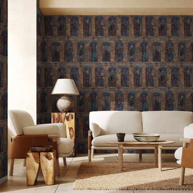 Tapet cu design unic, inspirat de arhitectura medievală, cu nuanțe de chihlimbar și tonuri bogate ale culorilor.