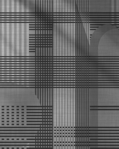 Tapet Taffy Grey Tartan, cu design geometric rafinat, in living