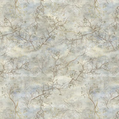 Tapet floral cu ramuri de copac in nuante pastelate