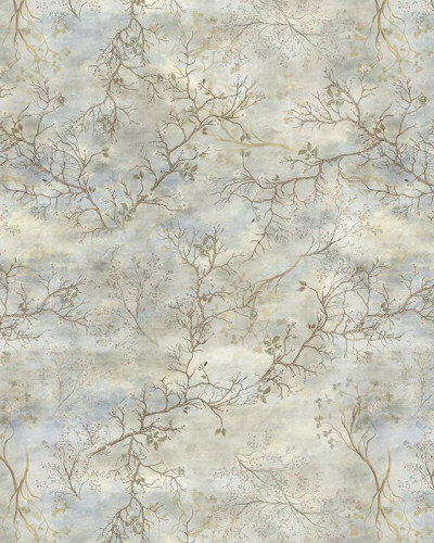 Tapet floral cu ramuri de copac in nuante pastelate