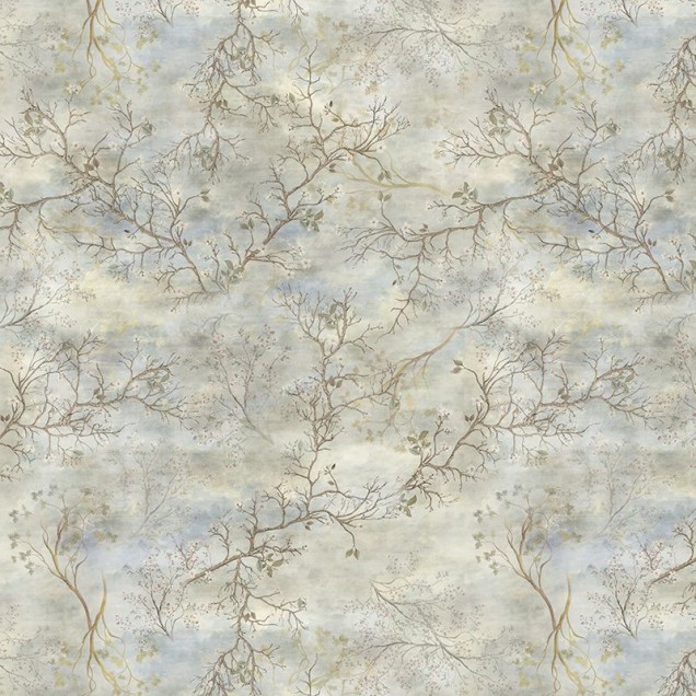 Tapet floral cu ramuri de copac in nuante pastelate