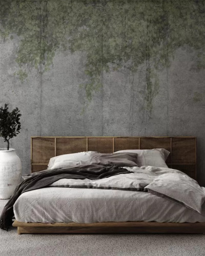 Tapet Concrete Vine cu aspect de beton brut si accente de verdeață naturală