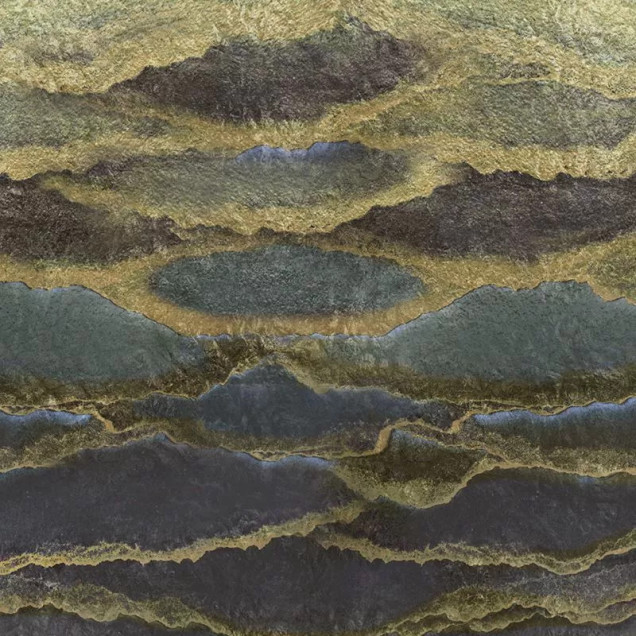 Tapet cu design abstract cu munți și valuri aurii