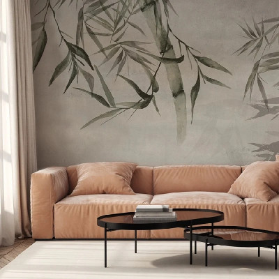 Fototapet cu design bambus în living modern