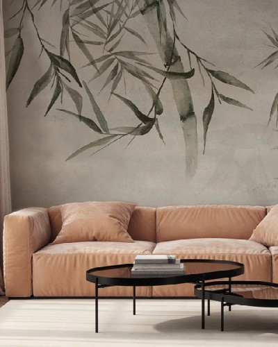 Fototapet cu design bambus în living modern