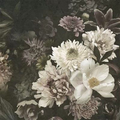 Wallpaper floral cu flori albe si fond verde, cu un design elegant, pentru a crea o atmosfera rafinata in dormitor.