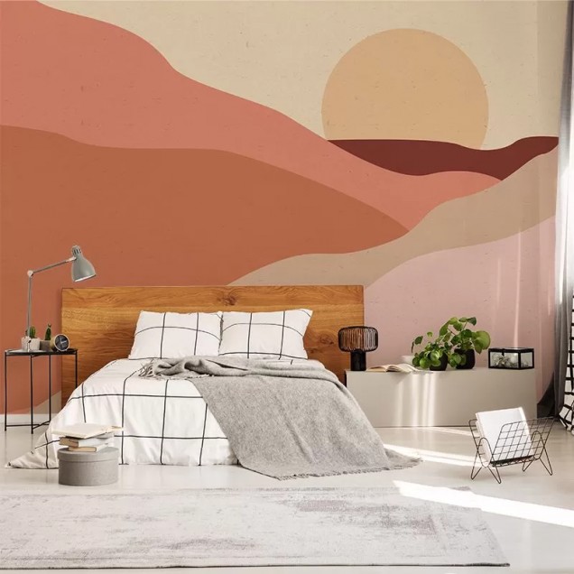 Tapet cu design abstract, inspirat de peisajele deșertice, cu culori calde și tonuri naturale. Perfect pentru dormitor, sufragerie sau birou.