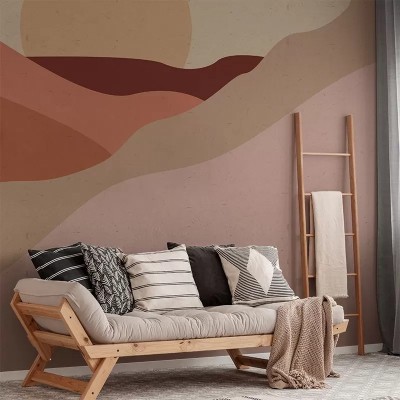 Tapet cu design abstract, inspirat de peisajele deșertice, cu culori calde și tonuri naturale. Perfect pentru dormitor, sufragerie sau birou.