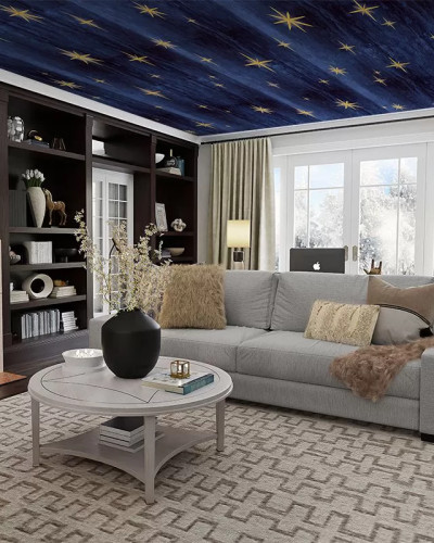 Tapet Stars Blue cu stele aurii pe un fundal albastru