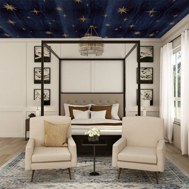 Tapet Stars Blue cu stele aurii pe un fundal albastru