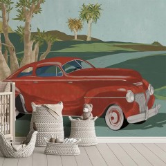Tapet Retro cars (red), personalizat, VLAdiLA