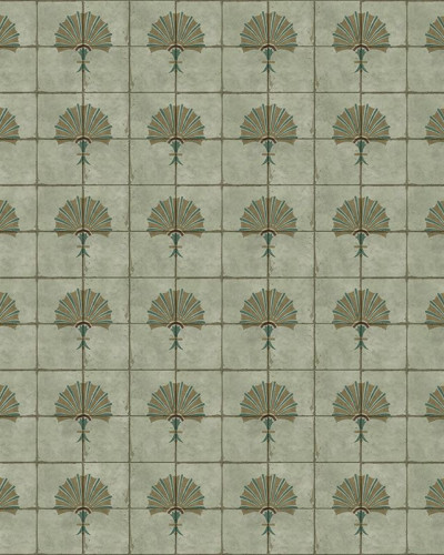 Tapet cu design Art Nouveau elegant, cu dale verzi.