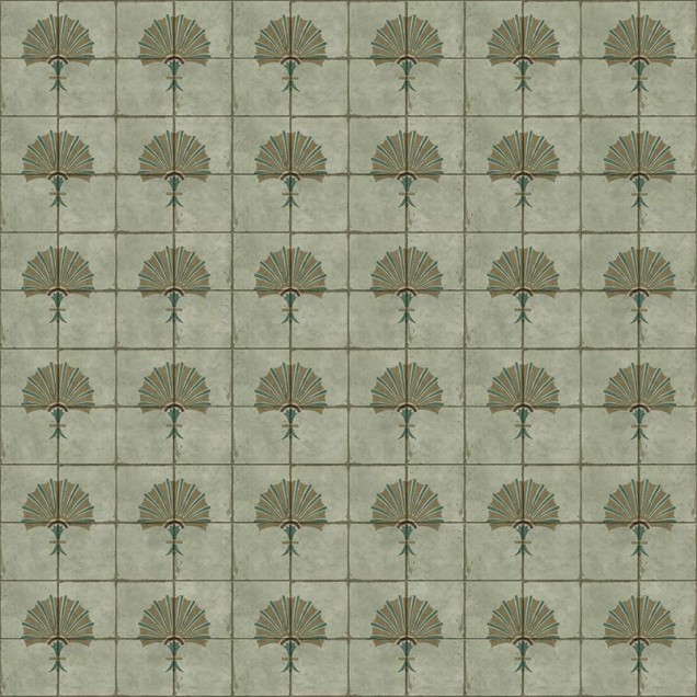 Tapet cu design Art Nouveau elegant, cu dale verzi.
