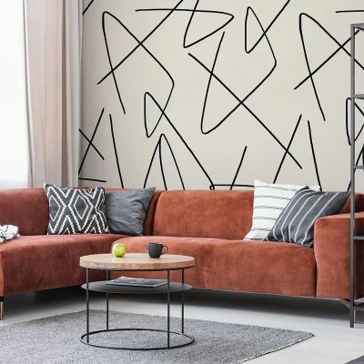 Tapet geometric modern cu linii negre pe un fundal crem