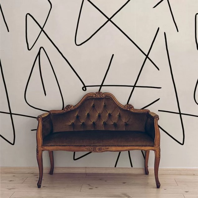 Tapet geometric modern cu linii negre pe un fundal crem