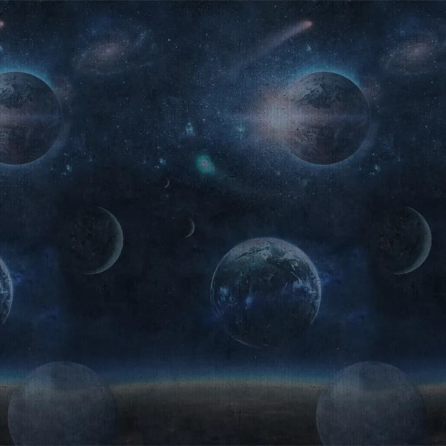 Fototapet cu univers albastru și planete pentru decor interior