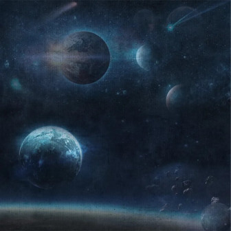 Fototapet cu univers albastru și planete pentru decor interior