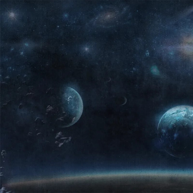 Fototapet cu univers albastru și planete pentru decor interior