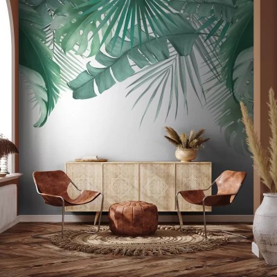 Tapet cu Frunze Exotice, design tropical, atmosfera relaxanta