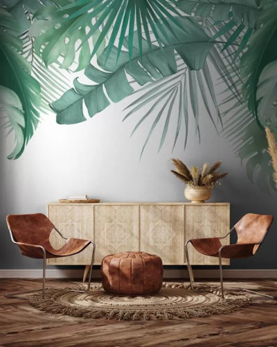Tapet cu Frunze Exotice, design tropical, atmosfera relaxanta