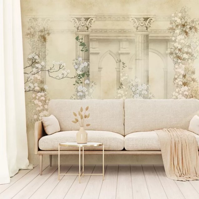 Tapet Safe Haven, un design romantic cu arcadă și o poartă către o grădină fermecătoare