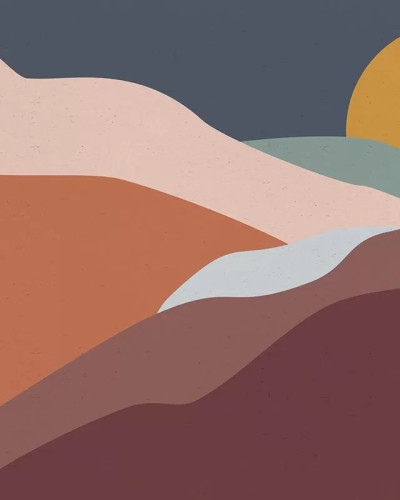 Postcard Desert Night Sky cu design abstract de munte și soare apus