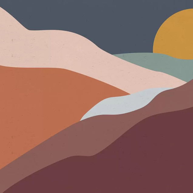 Postcard Desert Night Sky cu design abstract de munte și soare apus