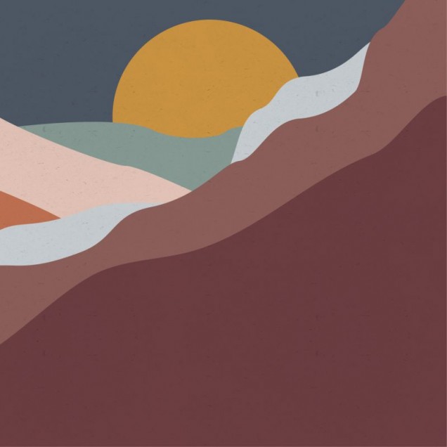 Postcard Desert Night Sky cu design abstract de munte și soare apus