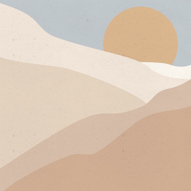 Tapet Postcard Desert Sand, cu design abstract cu dune de nisip și soare, perfect pentru dormitor sau living.