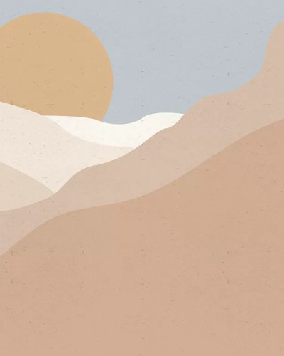 Tapet Postcard Desert Sand, cu design abstract cu dune de nisip și soare, perfect pentru dormitor sau living.