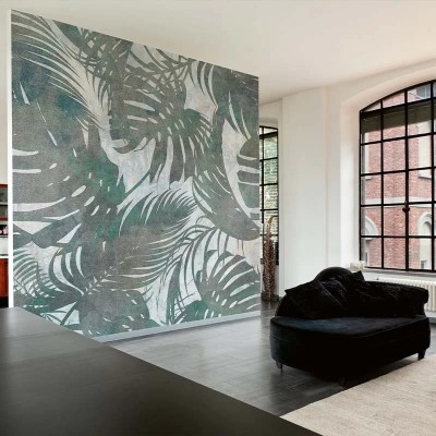 Tapet cu frunze tropicale, design minimalist, ușor de aplicat și de întreținut, perfect pentru living, dormitor, birou sau hol.