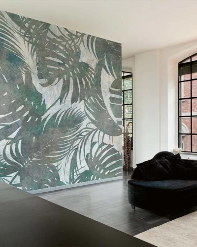 Tapet cu frunze tropicale, design minimalist, ușor de aplicat și de întreținut, perfect pentru living, dormitor, birou sau hol.