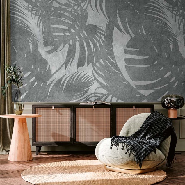 Tapet cu frunze gri, design minimalist și elegant