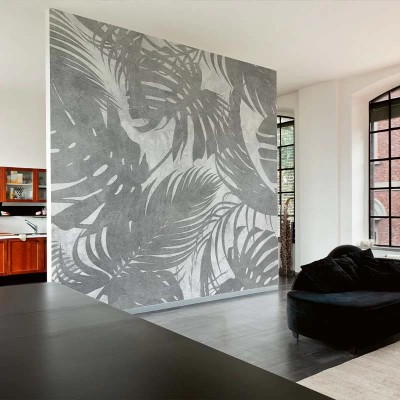 Tapet cu frunze gri, design minimalist și elegant