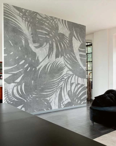 Tapet cu frunze gri, design minimalist și elegant