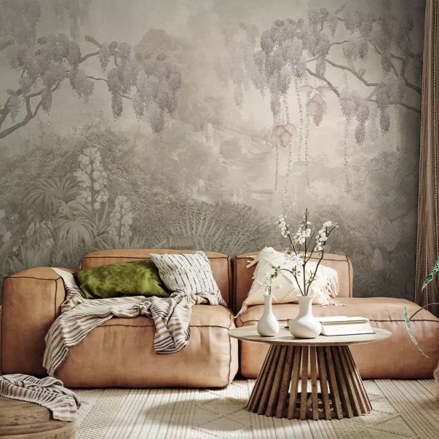 Tapet cu design glicină într-un living modern