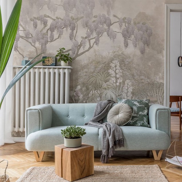 Tapet cu design glicină într-un living modern
