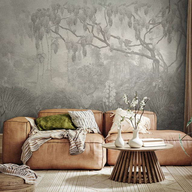 Tapet Glycine Faded, tapet modern cu flori si frunze, tapet cu design elegant