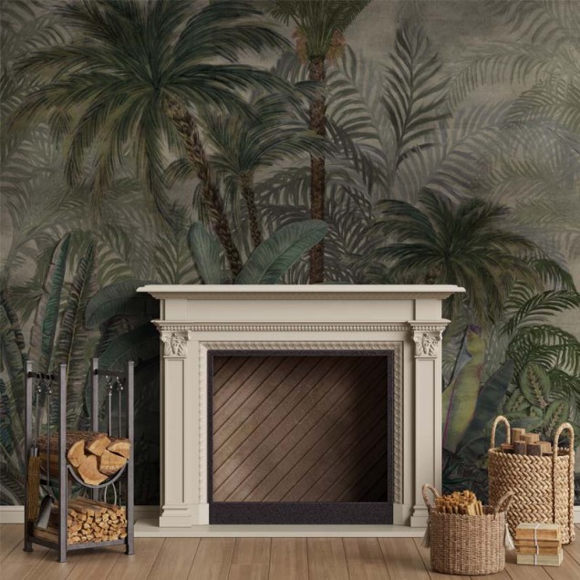 Tapet cu motiv tropical într-o baie elegantă