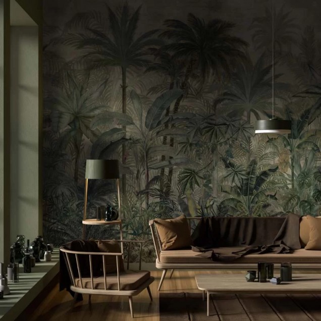Tapet cu motiv tropical într-o baie elegantă