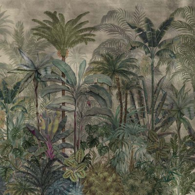 Tapet cu motiv tropical într-o baie elegantă
