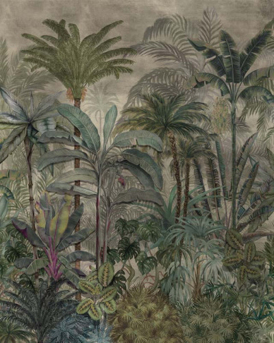 Tapet cu motiv tropical într-o baie elegantă