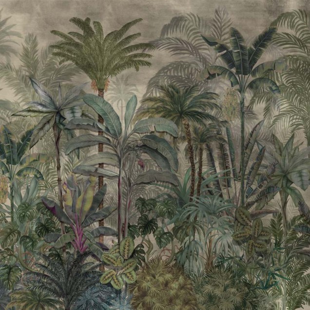 Tapet cu motiv tropical într-o baie elegantă
