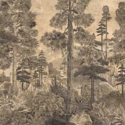 Fototapet cu imaginea unei taiga în tonuri sepia