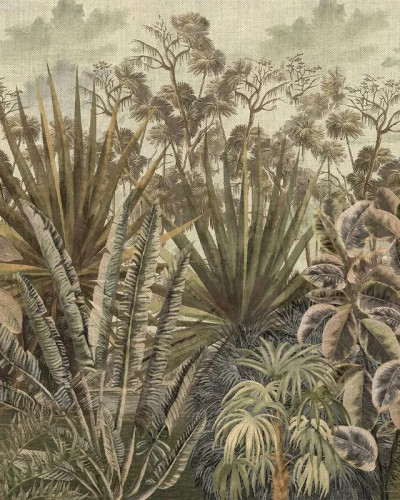 Tapet cu design exotic, ce prezintă plante tropicale și palmieri
