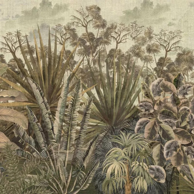 Tapet cu design exotic, ce prezintă plante tropicale și palmieri
