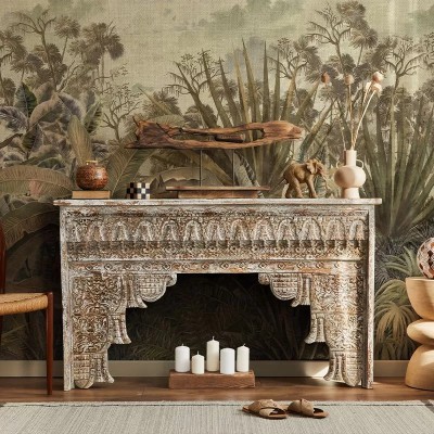 Tapet cu design exotic, ce prezintă plante tropicale și palmieri