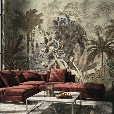 Tapet Gardenaria (sepia) cu model tropical în nuanțe sepia