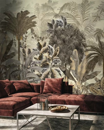 Tapet Gardenaria (sepia) cu model tropical în nuanțe sepia