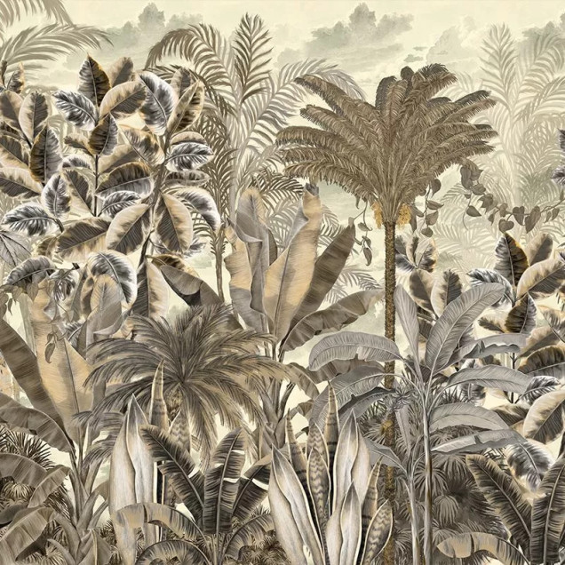 Tapet Gardenaria (sepia) cu model tropical în nuanțe sepia